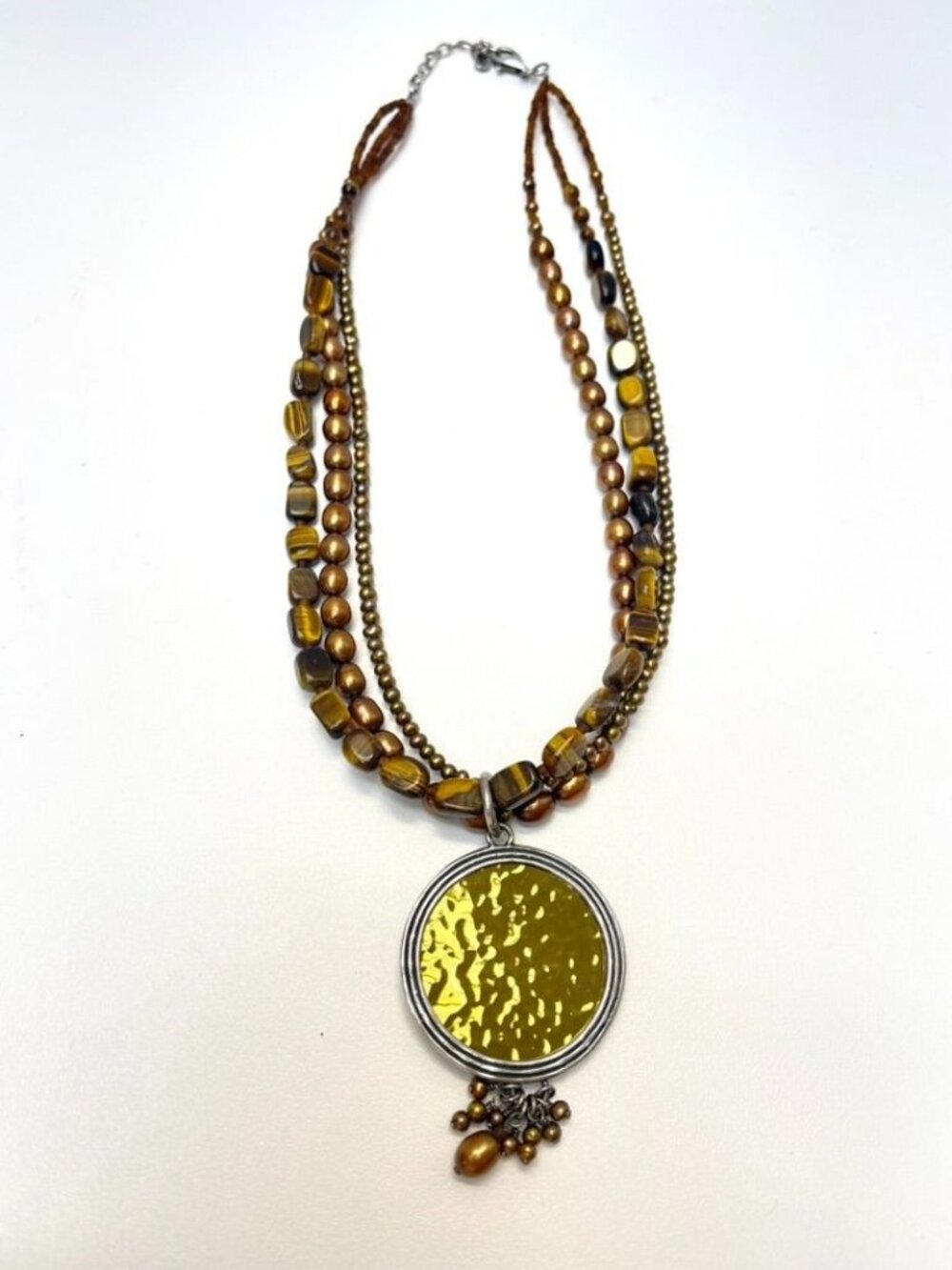 Retired Silpada N1838 Tiger Eye Pearl Sterling Silver Necklace 17-19" - Picture 4 of 6